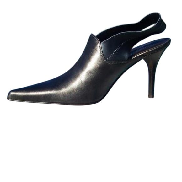 Donald Pliner Metallic Pewter Leather Boot Shoe New Satin Elastic Pump NWT $345 - Picture 1 of 4